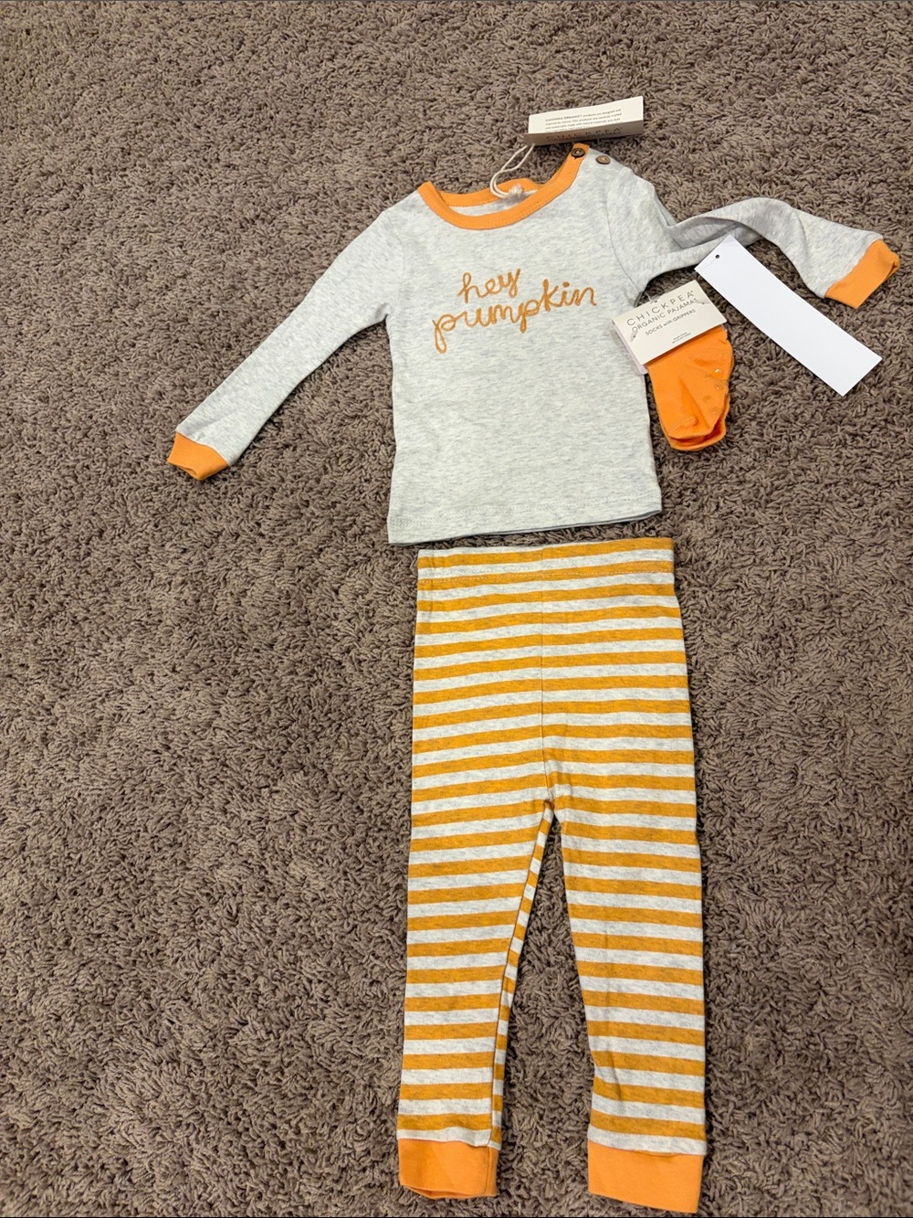 Hey Pumpkin Orange & Gray Kids Pajama Set by Chic Pea